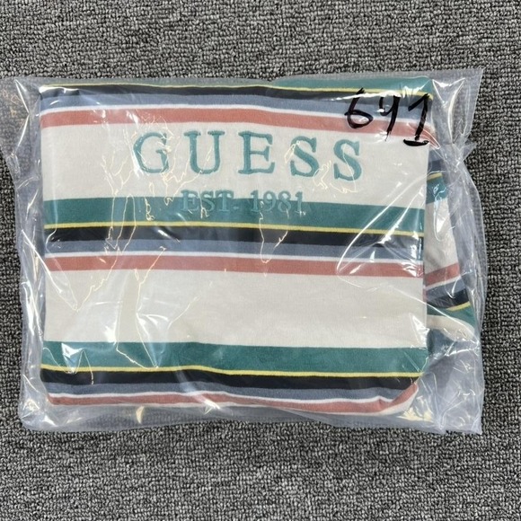 Vintage Guess Originals Shirt Mens Large Green Striped Logo Crewneck Tee 90s - Picture 14 of 14